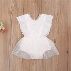Летнее однотонное белое кружевное платье-комбинезон без рукавов для маленьких девочек милое платье для дня рождения