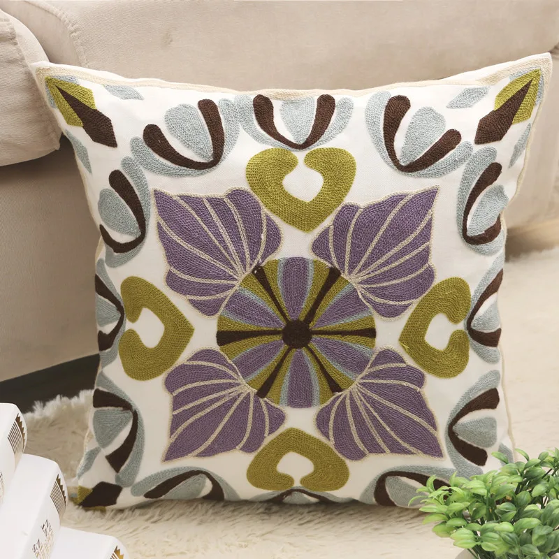 

Embroidery Throw Pillow Covers 18x18 Inches Square Pillow Case for Couch Bed Room Chair 100% Cotton Floral Cushion Cover 45x45cm