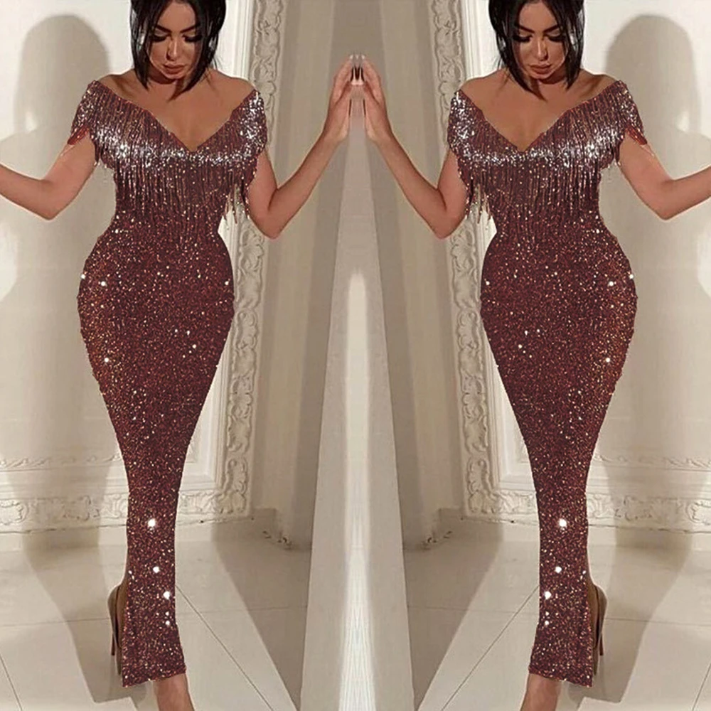 Сексуальное платье с кисточками для женщин блестящее вечернее мини на бретелях