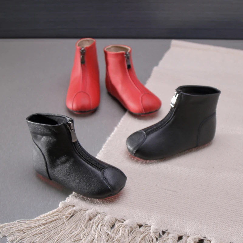 Детские ботильоны из натуральной кожи теплые зимние ботинки для отдыха черного