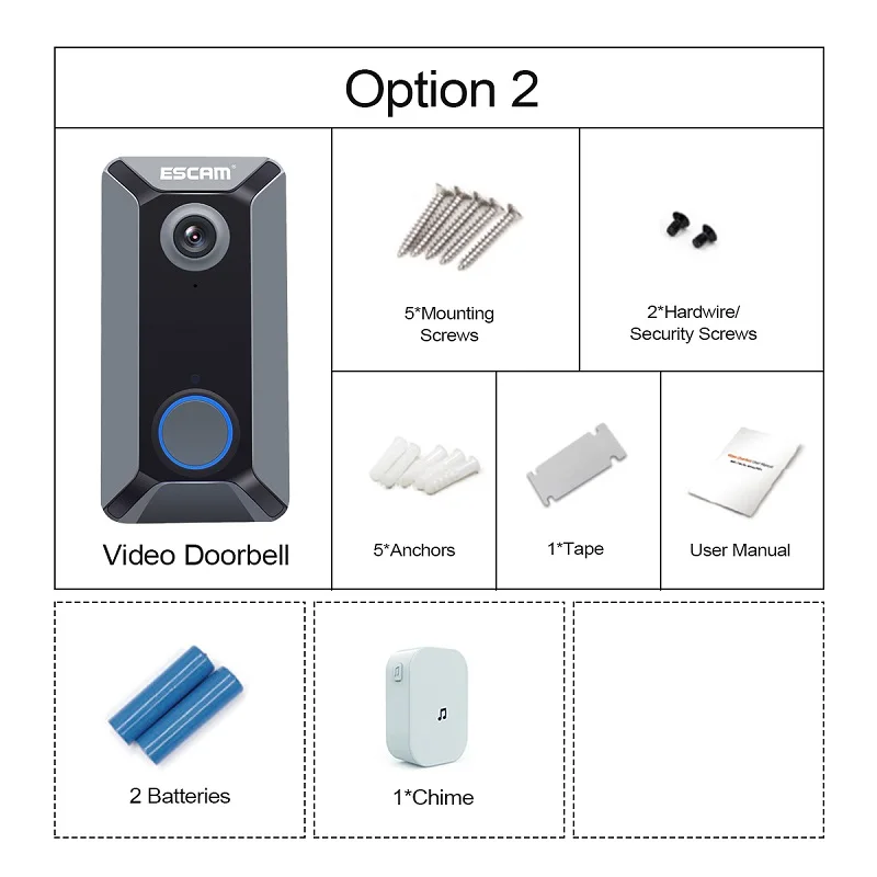 Option2 ESCAM V6 720P беспроводной дверной звонок видео камера бесплатное Облачное хранилище водонепроницаемый Домашняя безопасность - Цвет: Option2