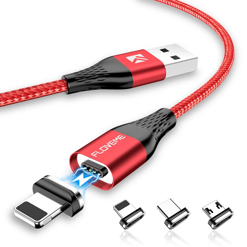 Магнитный кабель FLOVEME Micro USB Type C Lighting для iPhone 1 м 3 А быстрой зарядки магнитное