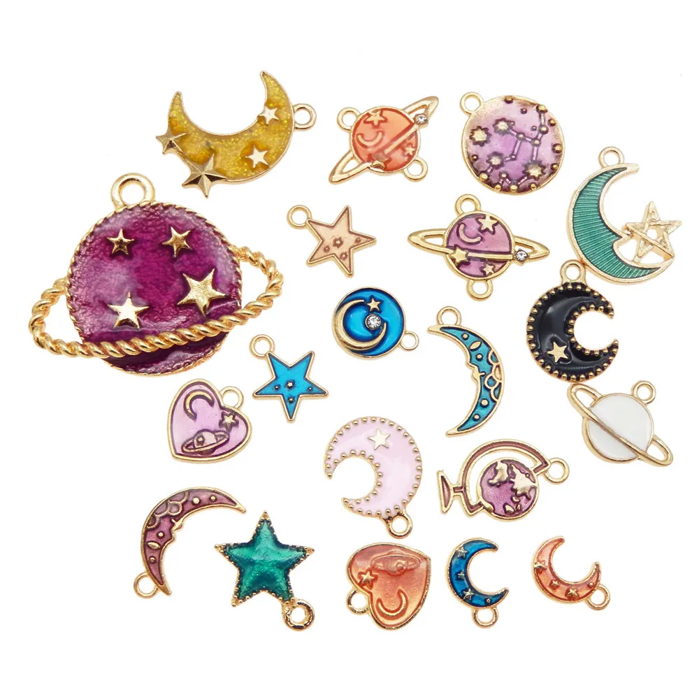 

Julie Wang 20pcs Star Moon Charms Alloy Enamel Mix Cute Pendant Earrings Bracelet Jewelry Making Accessory