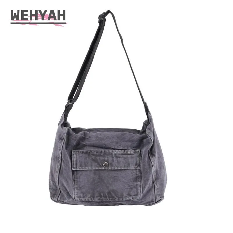 

Wahyah Unisex Crossbody Bags for Woman Handbags Bag School Bag Canvas Clutch Purse Large Casual Jeans Bag Solid ZY115
