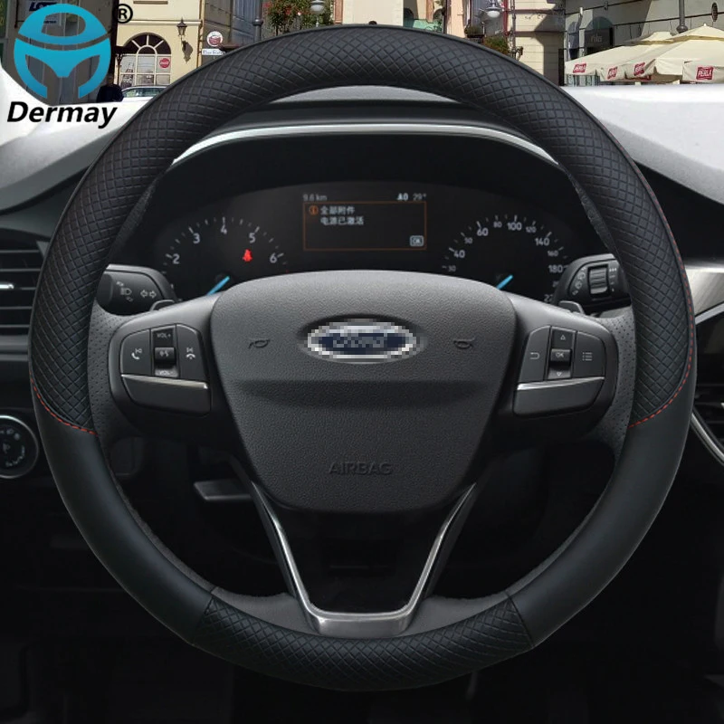 for ford fiesta 2000 2020 car steering wheel cover fiesta mk7 4 5 6 leather anti slip 100 dermay brand auto accessories free global shipping
