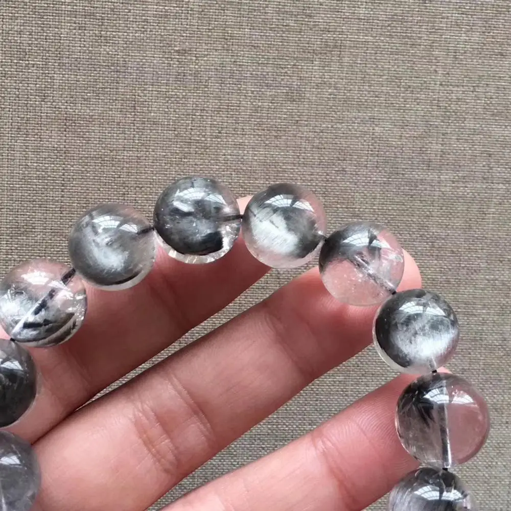 Натуральный Платиновый серебристый черный рутилированный кварцевый браслет от