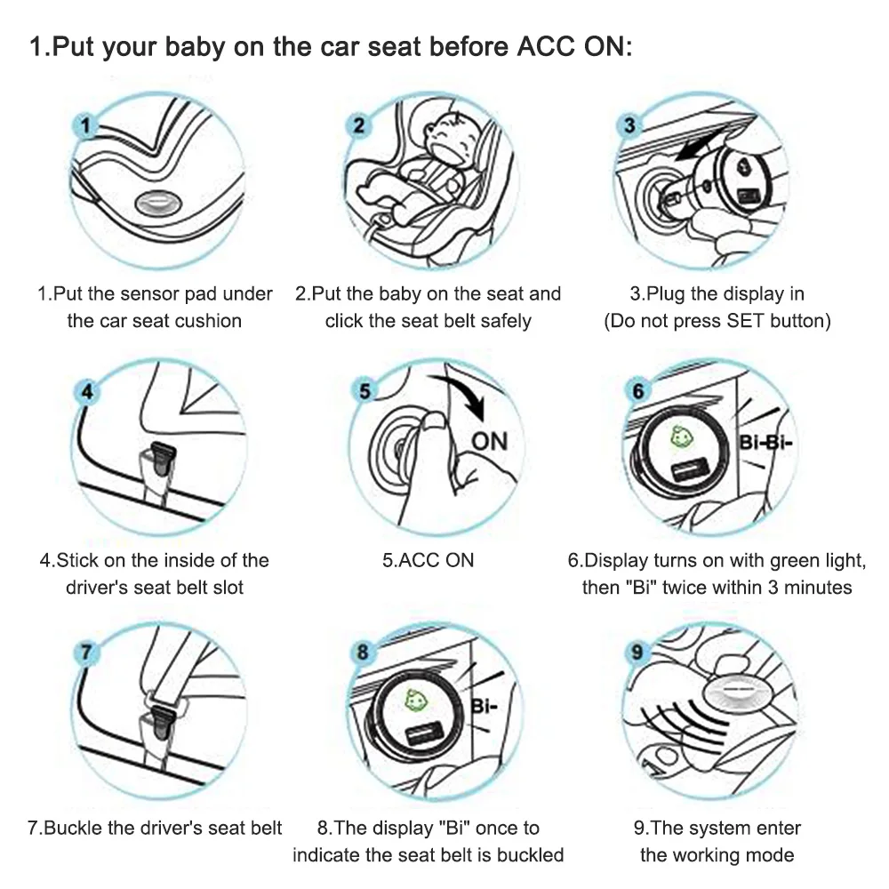 

STEELMATE Baby Seat Alarm System Baby Car Seat Reminder Light and Sounds Warning Sensor Pad Seat Belt Detection Kit