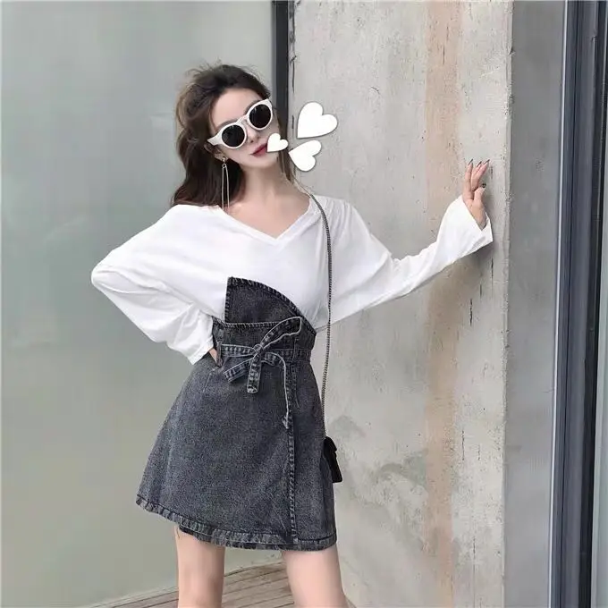 Женская джинсовая юбка с эффектом потертости трапециевидная облегающая высокой