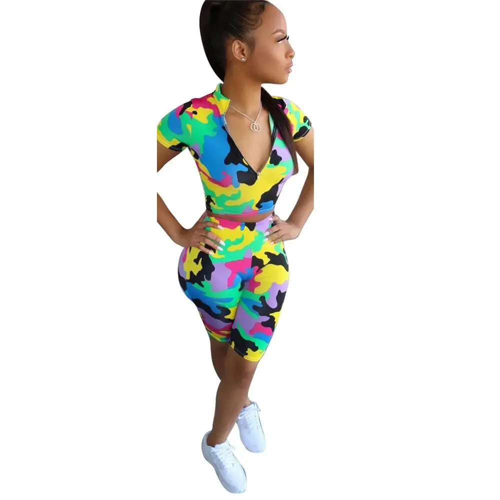 Женский комплект из двух предметов летний костюм в стиле милитари укороченный