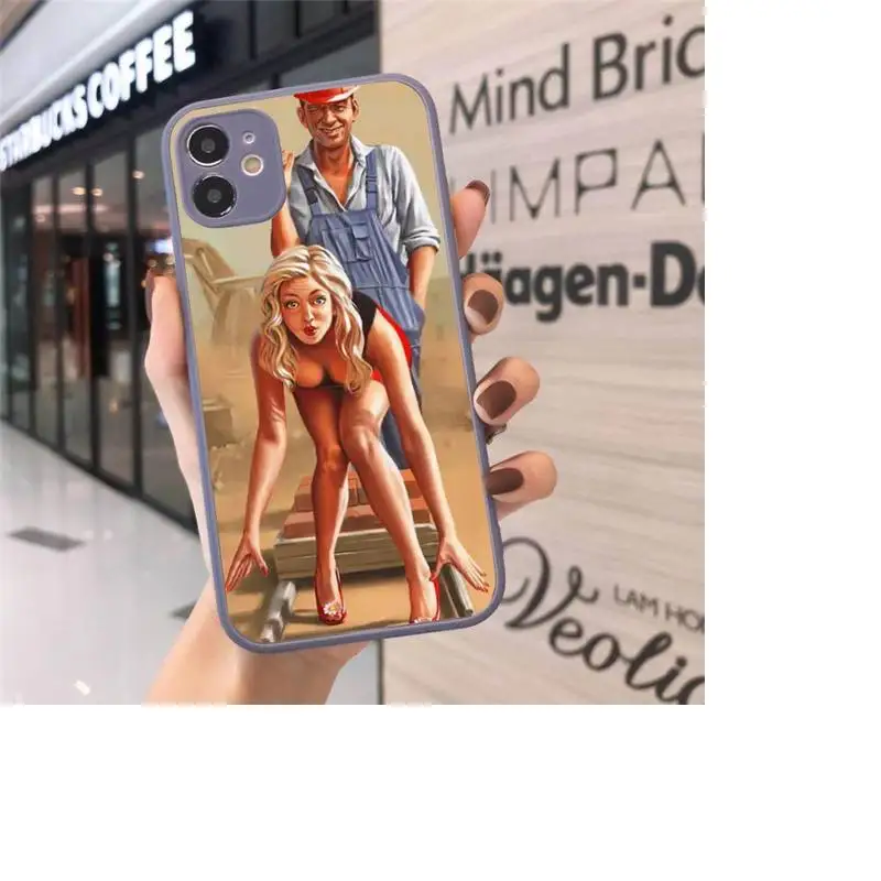

Sexy Pin up Girl Vintege cute Phone Case Matte Transparent for iPhone 7 8 11 12 s mini pro X XS XR MAX Plus cover funda