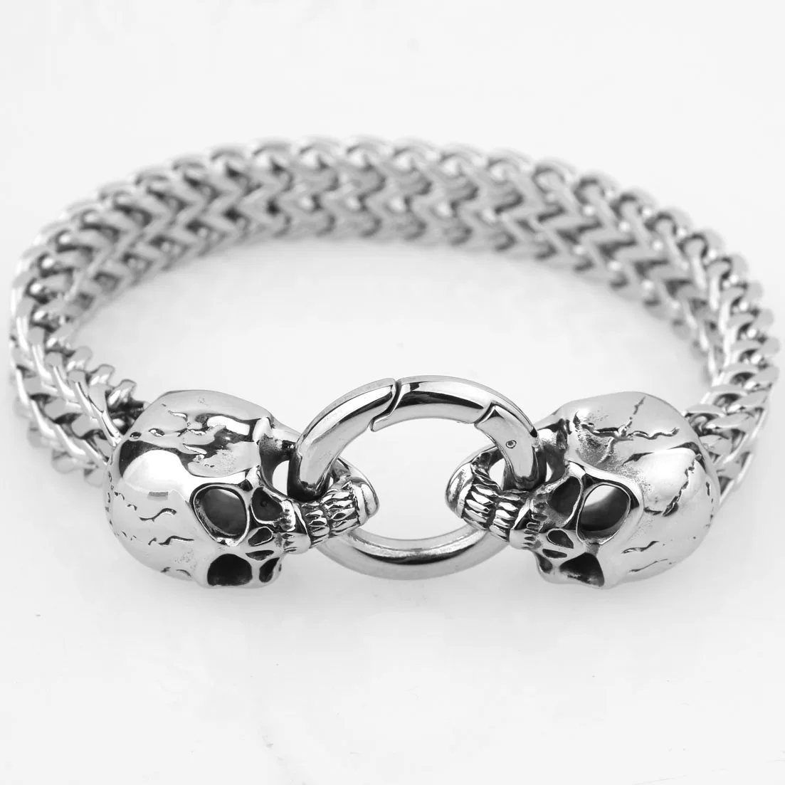 

Silver Color Double Skeleton Skull Stainless Steel Bracelets Charms Men Cuff Bangle Bracelet Retro Chain Bangles Fashion Jewelry
