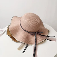 summer new sun cap beach seaside vacation straw hat wave side sunscreen big edge small fresh bow ribbon sun hats fashion 2021