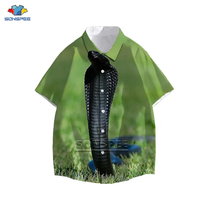 

SONSPEE Snake Animal Shirt New Men Women Harajuku Stripe Print Comfortable Personality Fashion Unique Short Sleeve Top Shirt