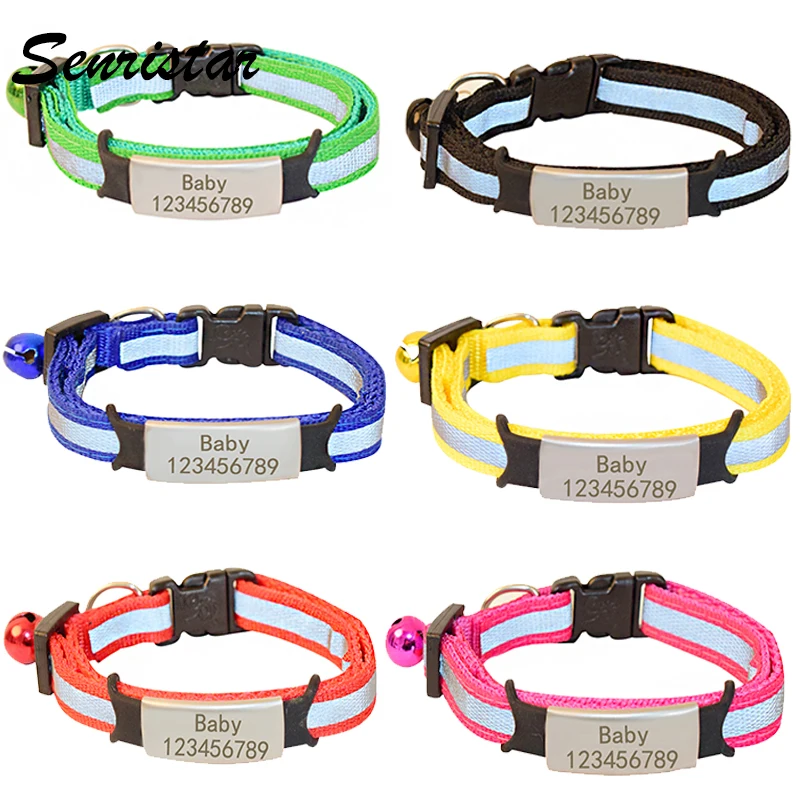 

Personalized Name Plate Cat Collar Bell Necklace Safety Reflective Nylon Custom Engraved ID Name Tag Cat Collar Puppy Pet Collar