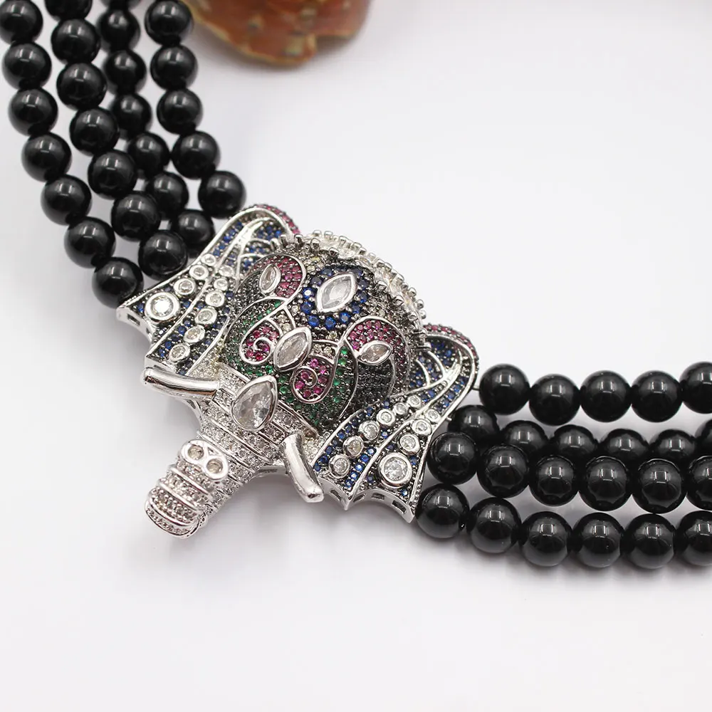 GG ювелирные изделия 18 ''-21'' 4 нити оникс ожерелье с кулоном в виде слона