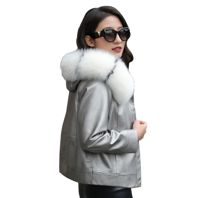 

Genuine Leather Jacket Sheepskin Coat Women Clothes Fox Fur Collar Hooded Duck Down Coat Winter Coat Women ZM-1203-2 YY2324