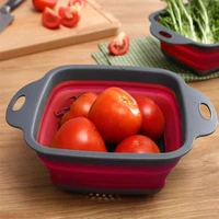 1pcs silicone folding drain basket vegetables fruit drain basket folding drain basket plastic basket kitchen accessories