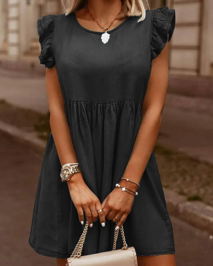 

Echoine Ruffle Sleeveless Mini Dress Denim Blue Jeans Dress