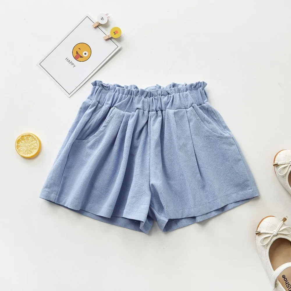 Детские льняные шорты шаровары тонкие спортивные штаны для девочек 3 4 5 6 7 8 9 10 11 12
