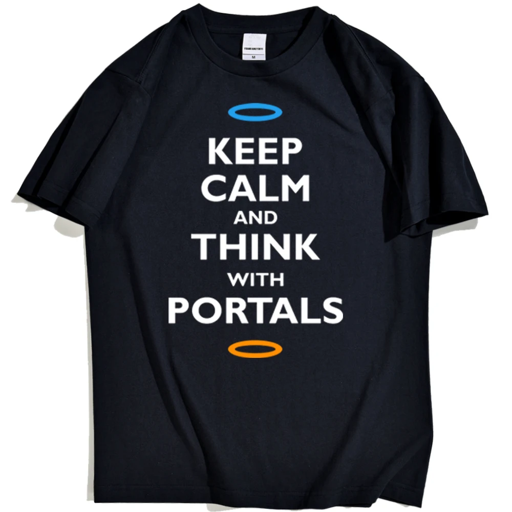 

2021 Summer Men's T-shirt Keep Calm and Think with Portal Letter Printing Harajuku Casual Men's Large Size Trend All-match