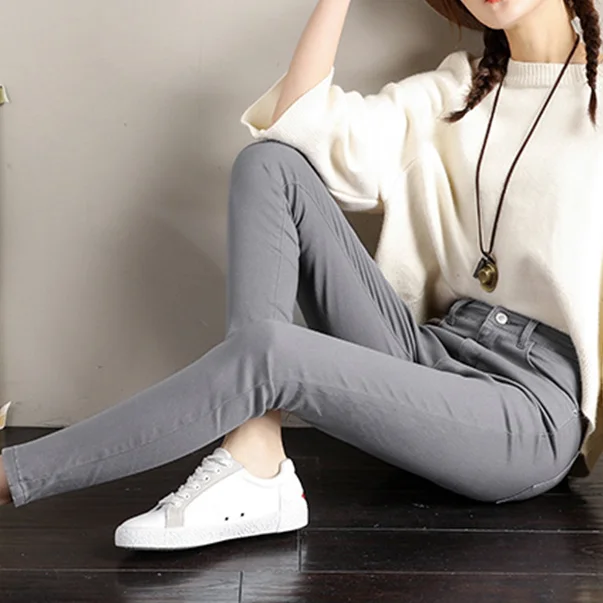 Женские джинсы на молнии плотные теплые эластичные облегающие брюки с высокой