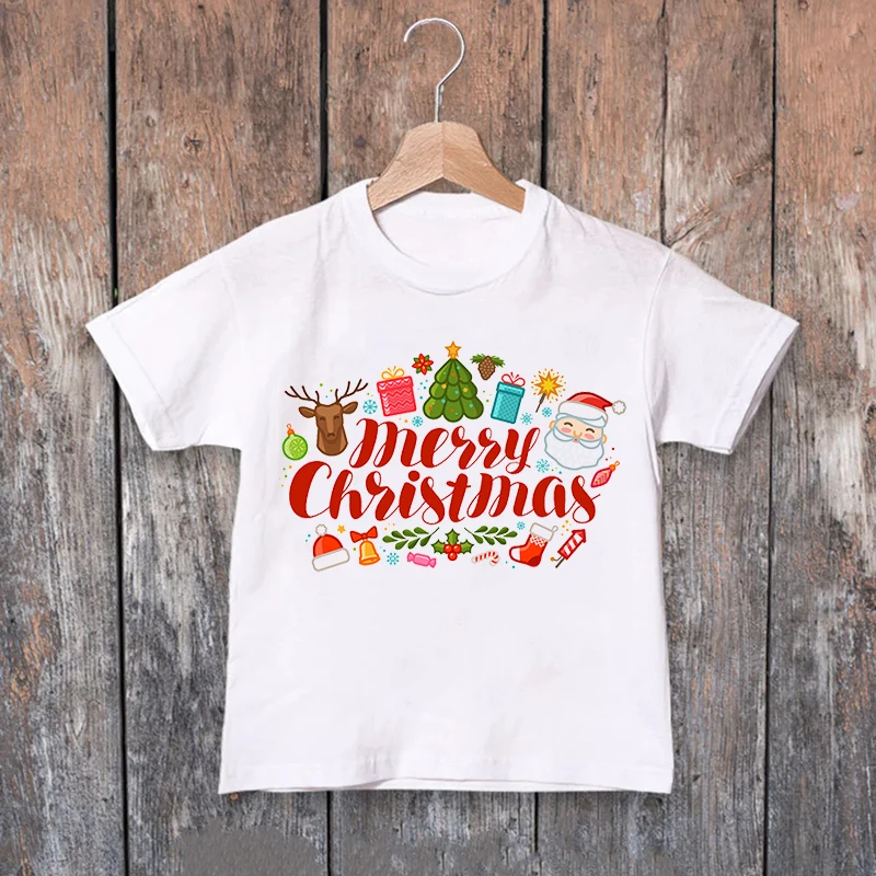Camiseta divertida de &aacute;rboles de ciervos de Navidad para ni&ntilde;os y ni&ntilde;as, ropa de Navidad, camisetas Harajuku, Top de manga corta 2022-2