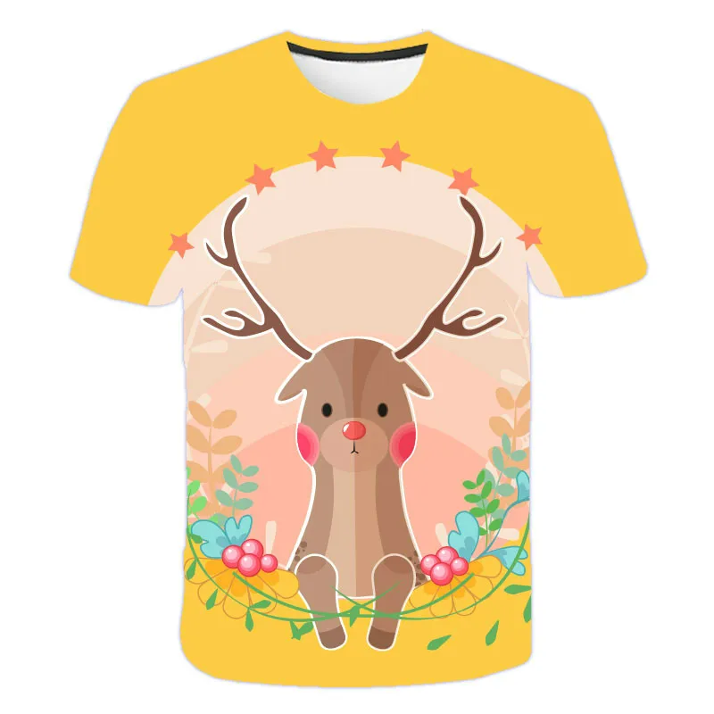 

2021 Summer New Boys 4-14 Santa Elf Short Sleeve T-shirt, Elf Santa Reindeer 3D Casual Harajuku T-shirt