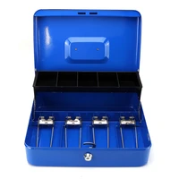 12 inch blue portable cash box with drawer lockable metal money box coin cash piggy bank home store jewelry safe 30x24x9cm