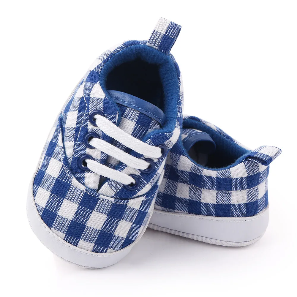 Мокасины для новорожденных Модная хлопковая обувь в клетку маленьких девочек
