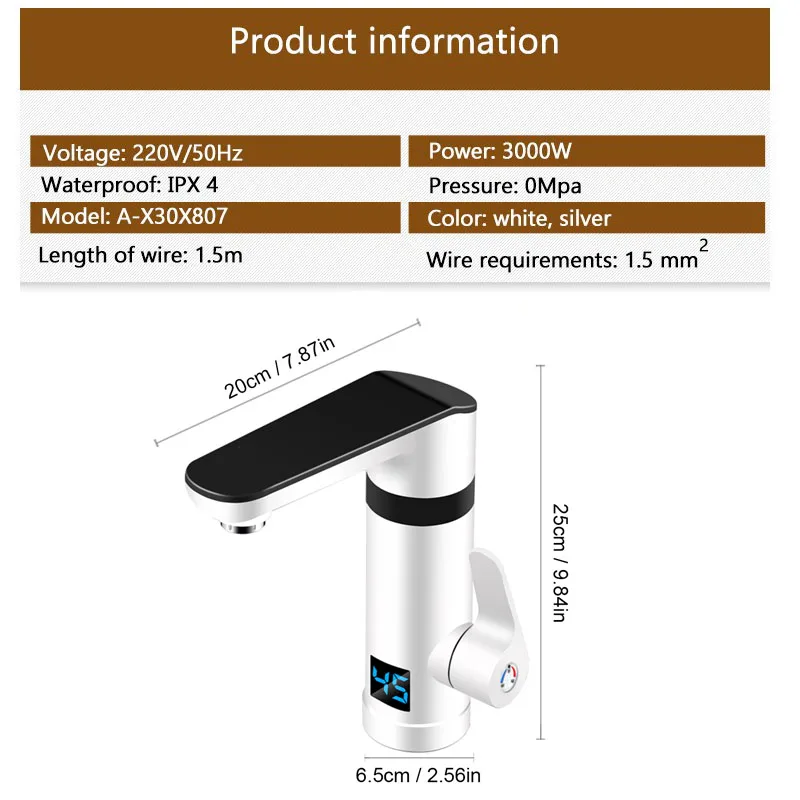 Электрический смеситель для кухни и ванной 3000 Вт 220 В|Электрические
