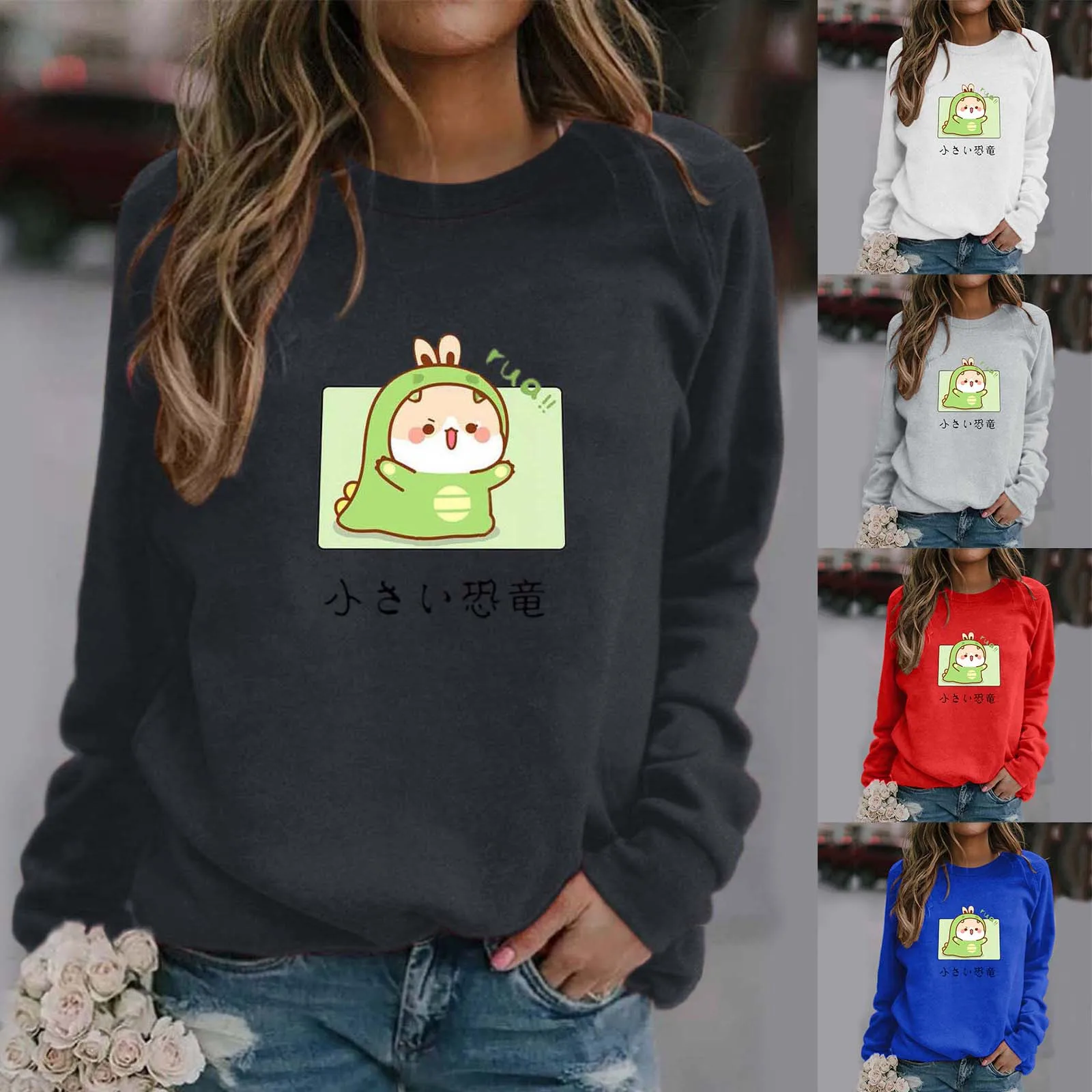 63# Women Hoodies Autumn Winter Sweatshirt Cartoon Fashion Hoody Women's Print Long-sleeved Sweatshirt Casual Blouse Pullover
