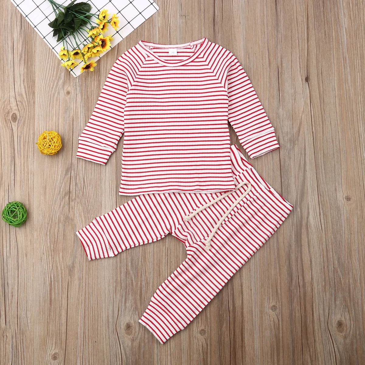 Футболка в полоску с длинным рукавом для новорожденных мальчиков и девочек