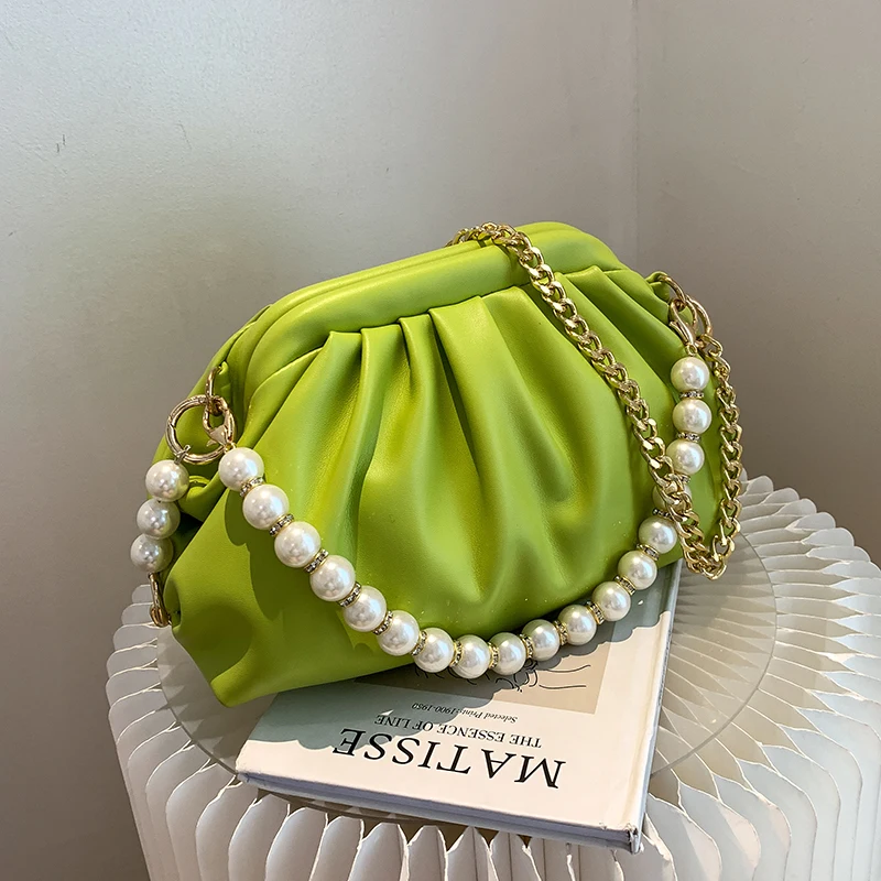 

Женская сумка через плечо из мягкой искусственной кожи с бусинами на ремне, лето 2021