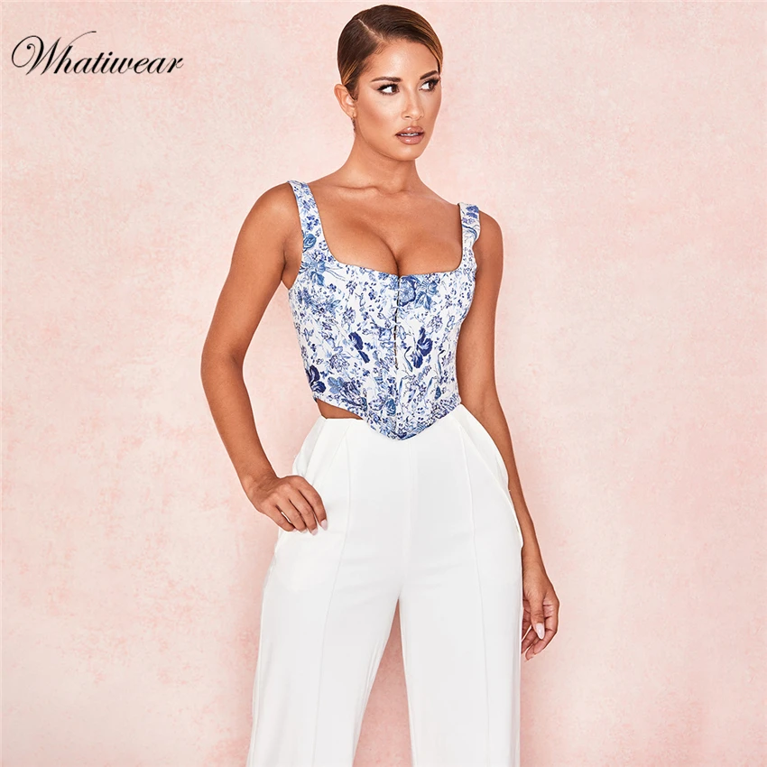 

Whatiwear 2019 Strap women shirt Crop Top Embroidery tops Autumn Elegant Party lady streetwear blusas women shirts
