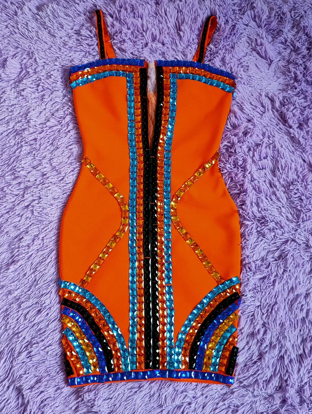 

Top Quality High Street Sexy Spaghetti Strap Beaded Diamond Square Collar Orange Sparkly Elegant Birthday Party Dress Vestidos