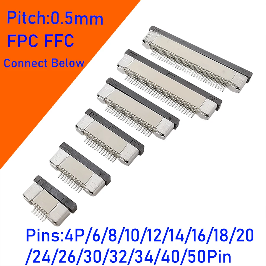 

10 шт. FPC FFC разъемы PCB шаг 0,5 мм плоский кабель SMT ZIF соединение ниже 4 6 8 10 12 14 16 18 20 24 26 30 32 40 50Pin клеммы