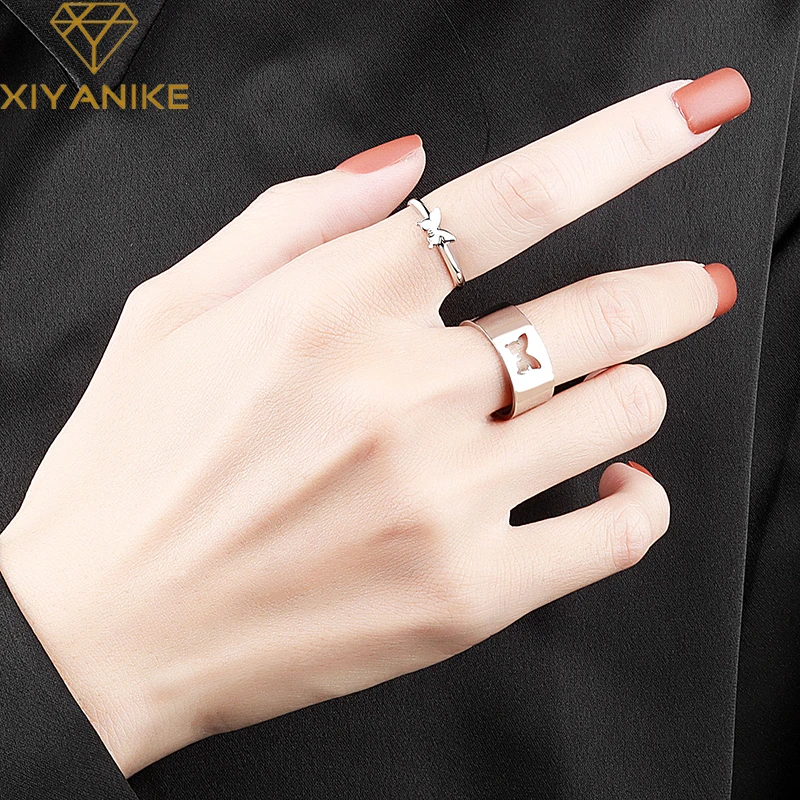 

XIYANIKE Silver Color Unique Design Multicolor Butterfly Cutout Opening Ring Sweet Romantic Couple Present For Lovers