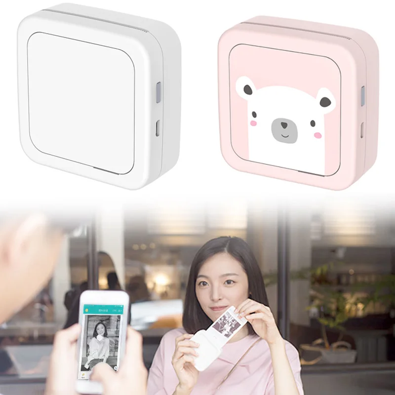 Портативный Миниатюрный термоперезаряжаемый Bluetooth фотопринтер для мобильного