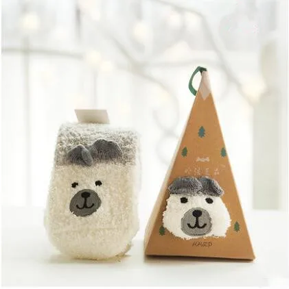 2 1pair fuzzy socks warm socks Embroidery Cartoon Casual Christmas Socks Towel socks Cute Sleep Socks Funny Socks Women kawaii Hot - Color: 2