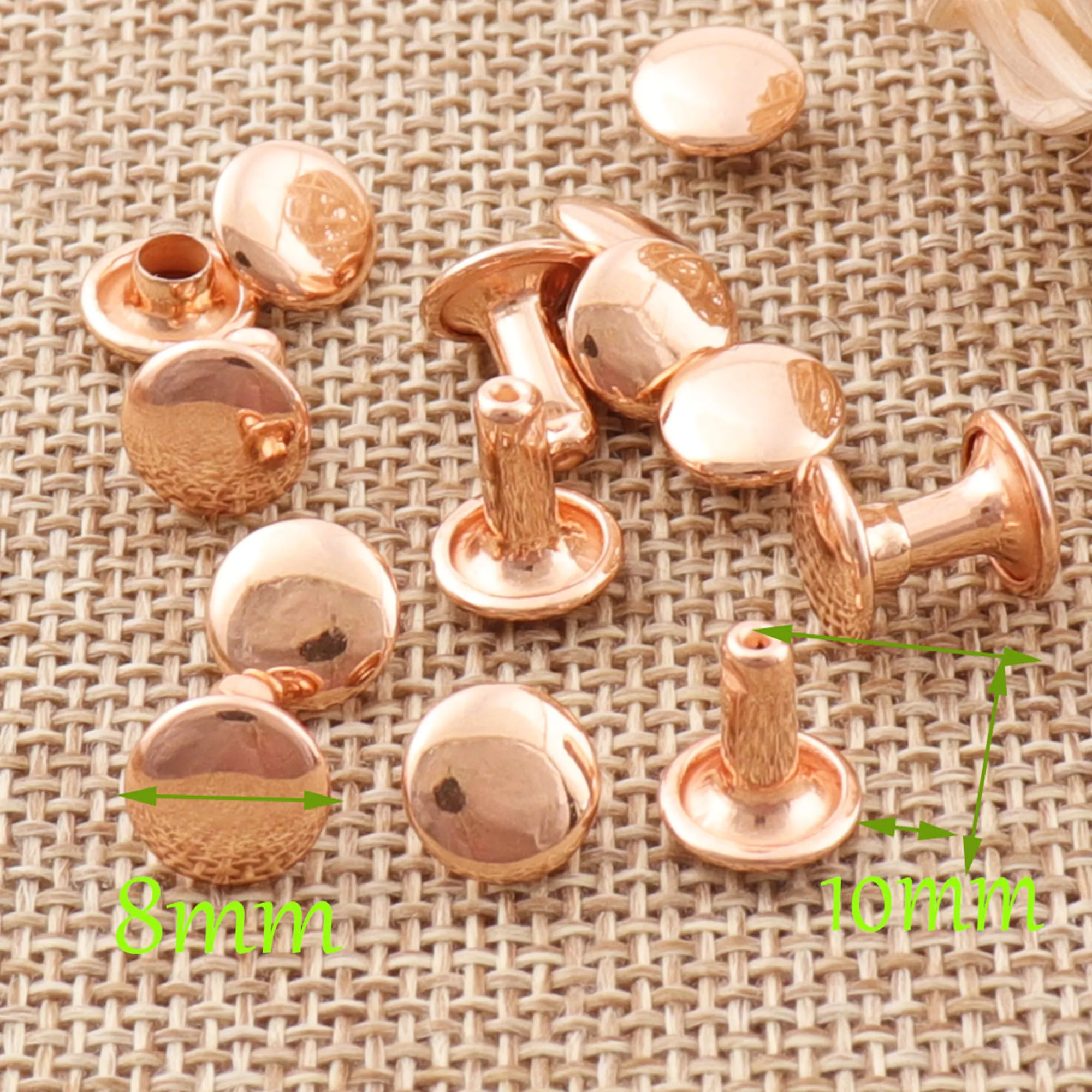 100 наборов розовое золото КУПОЛ двойной колпачок круглые заклепки кожа купольные