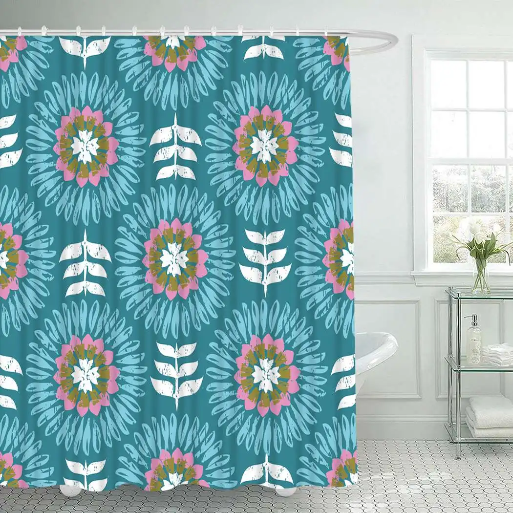 

Floral Shower Curtain With Hooks for Bathroom Vintage Flower Waterproof Polyester Bath Shower Curtain Set Home Bathroom Decor