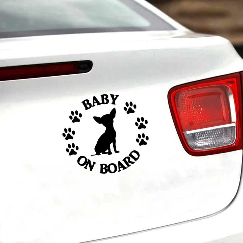 

CK20856# Die-Cut Vinyl Decal Baby Chihuahua on Board Car Sticker Waterproof Auto Decors on Bumper Window Laptop