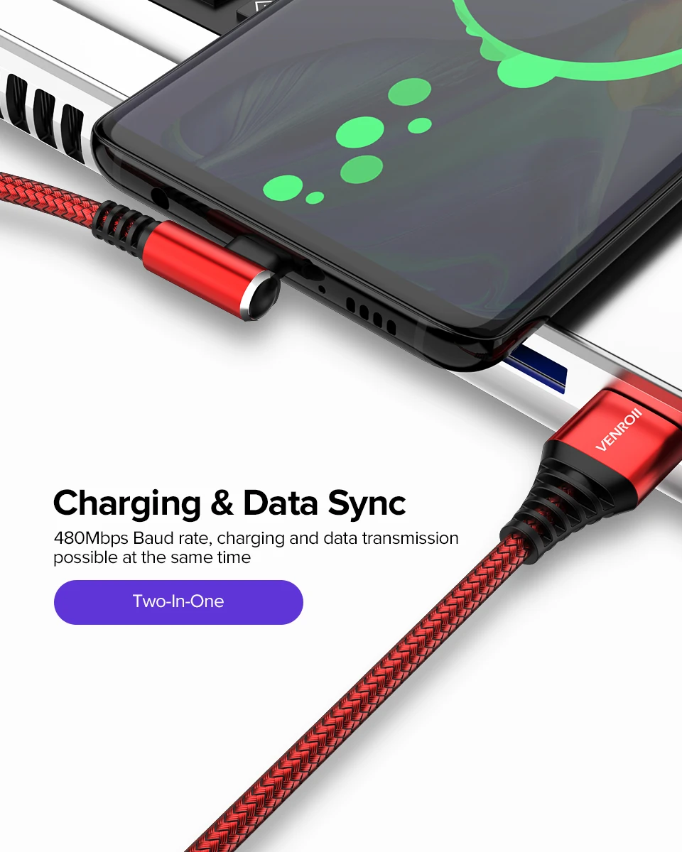 Venroii type-C кабель для samsung Galaxy S9 S8 Plus A50 USBC Быстрая зарядка type-C кабель для мобильного телефона Xiaomi Oneplus 6t 7 Pro