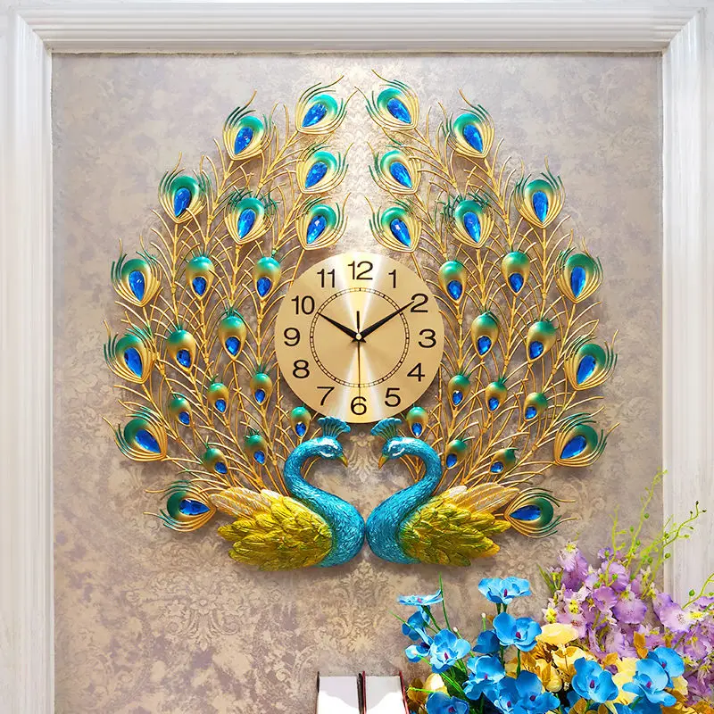 

Big peacock wall clock living room home fashion creative clock mute simple decoration wall clock European clock quartz clock