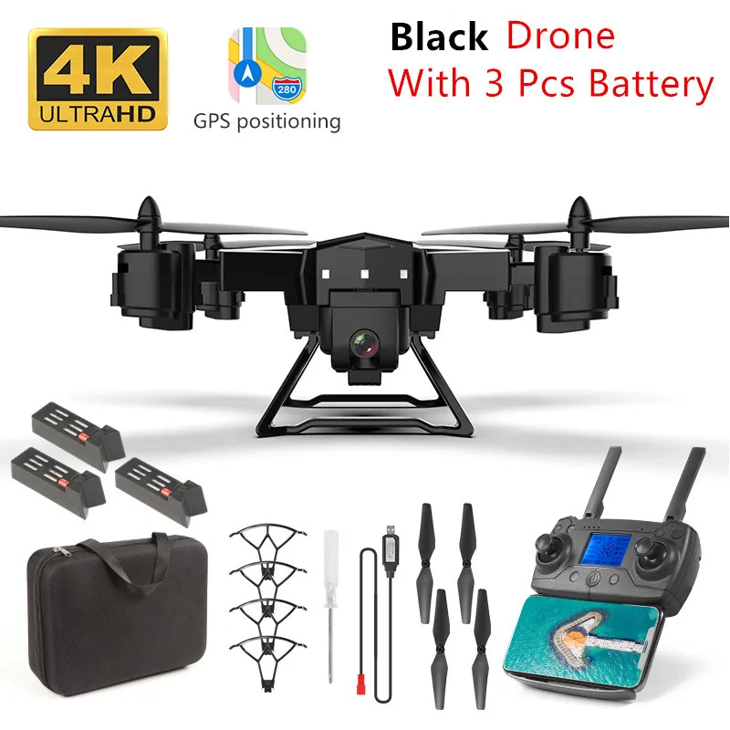 Black 4K 3 battery Дрон с gps 2000 метров расстояние управления 1000 метров 5G WiFi Трансмиссия FPV gps Смарт время полета 20 минут Квадрокоптер с камерой 4k HD Дрон селфи Rc вертолет Радиоуправляемый Профессиональный Дрон KY601G и - Цвет: Black 4K 3 battery