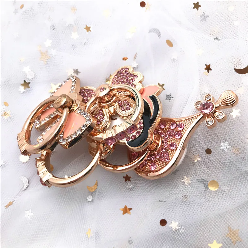 Металлическое кольцо-держатель для смартфона с розовым бантом и бабочкой |