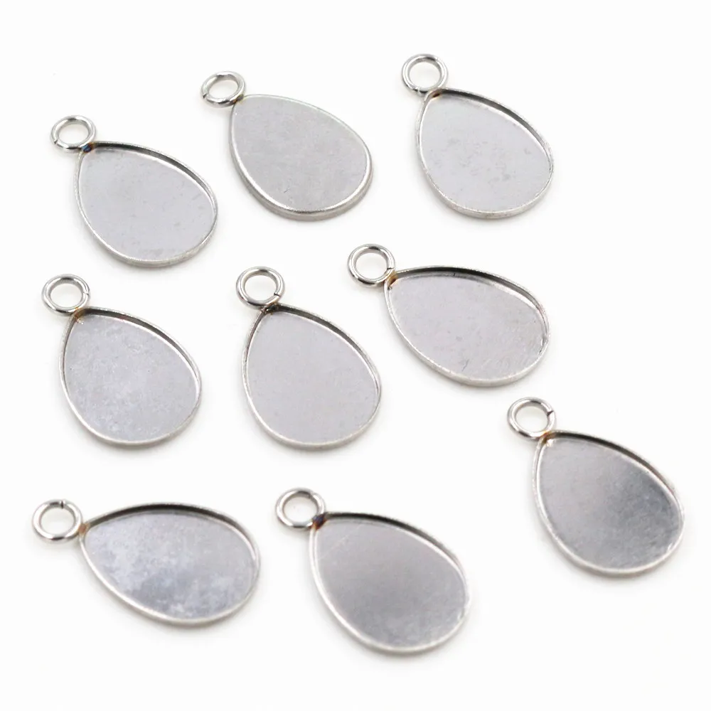 

( No Fade ) 20pcs 10x14mm Inner Size Stainless Steel Material Drop Style Cabochon Base Cameo Setting Pendant Tray (T7-48)