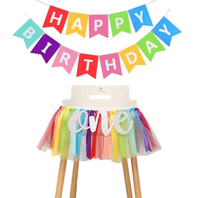 Радужная тема высокий стул баннер + фотография торта фон Солнечный свет детский