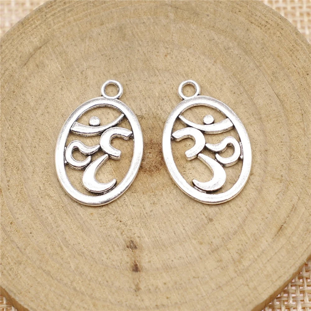 

Charms for Jewelry Making Findings Handmade DIY Craft 40pcs Antique Silver Color 22x14mm Om Charms Pendant