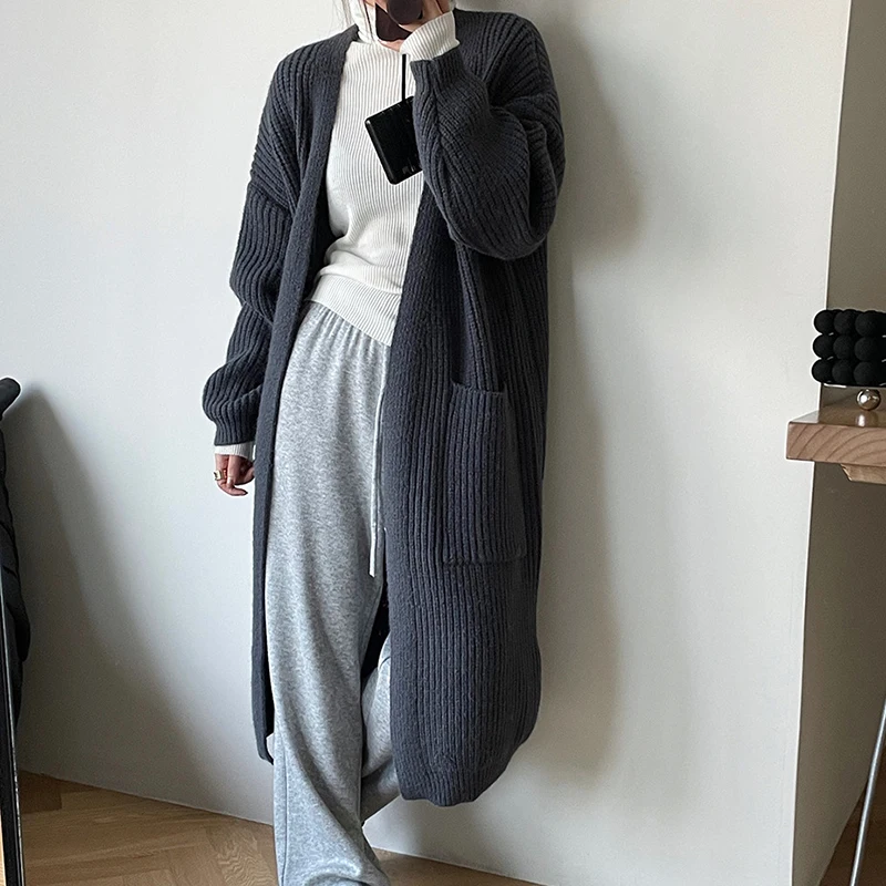 LARMREM 2022 осень зима новый длинный рукав вязаный кардиган женский утолщенный